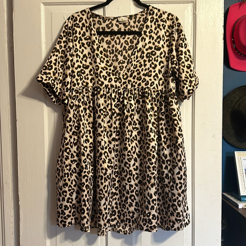 Satin babydoll leopard print dress